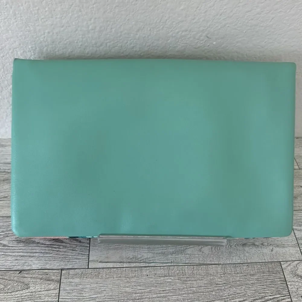 Rachel Palley Mint/Salmon Pink Tropical Fold over Clutch Pouch NWOT